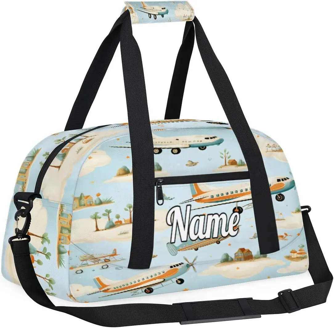 Airplane Pattern Personalized Dance Bag for Girls Boys Sport Duffel Bag with Your Name Kids Gymnastics Travel Bags