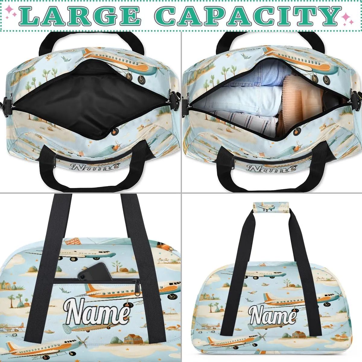 Airplane Pattern Personalized Dance Bag for Girls Boys Sport Duffel Bag with Your Name Kids Gymnastics Travel Bags
