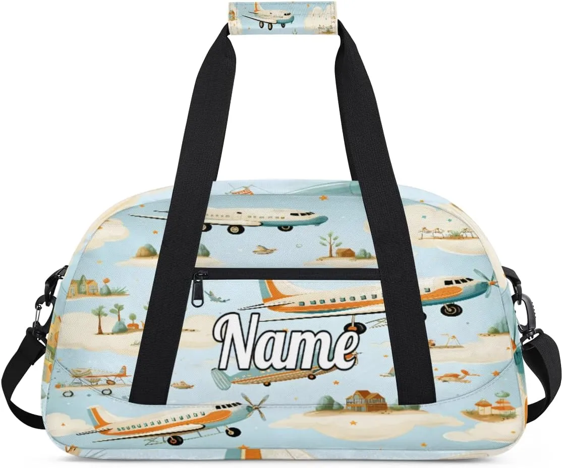 Airplane Pattern Personalized Dance Bag for Girls Boys Sport Duffel Bag with Your Name Kids Gymnastics Travel Bags