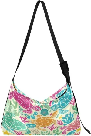 ALAZA Colored Sea Turtle Coral Reef Butterfly Women's Leather Hobo Handbag Shoulder Bag Crossbody Casual Large Tote Bag Purse