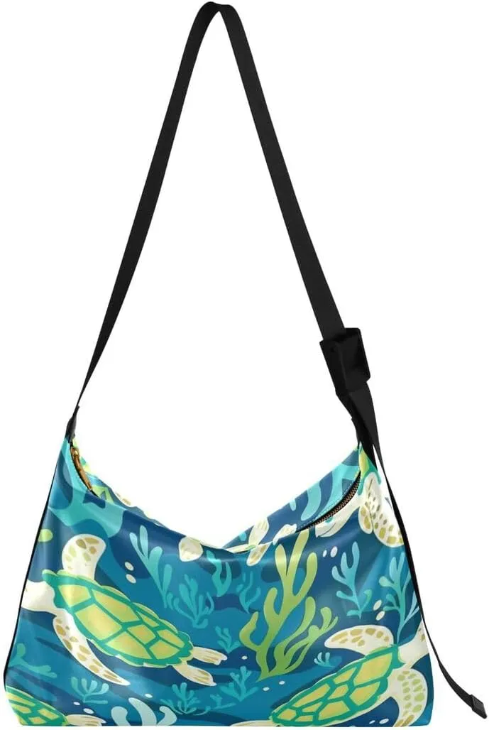 ALAZA Coral Reef Sea Turtles Watercolor Butterfly Women's Leather Hobo Handbag Shoulder Bag Crossbody Casual Large Tote Bag Purse