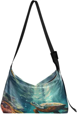 ALAZA Ocean Water Sea Turtle Coral Reef Butterfly Women's Leather Hobo Handbag Shoulder Bag Crossbody Casual Large Tote Bag Purse