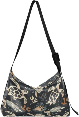 ALAZA Sea Turtle Coral Reef Black Butterfly Women's Leather Hobo Handbag Shoulder Bag Crossbody Casual Large Tote Bag Purse