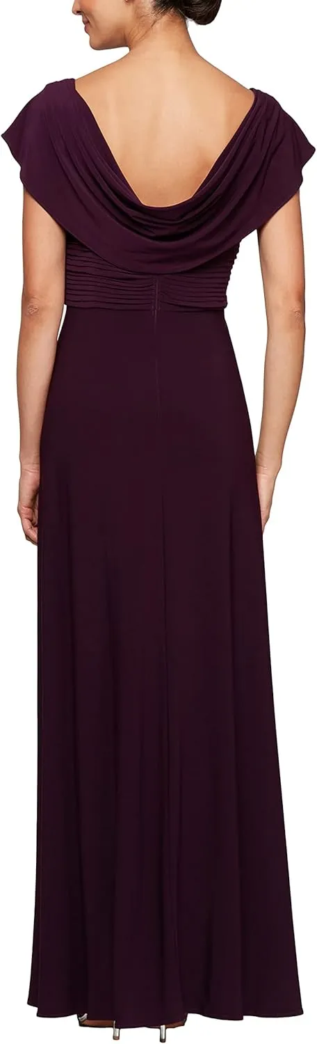 Alex Evenings Women's Long Cowl Neckline Mother of The Bride Dress, Formal Event Gown (Petite and Regular Sizes)