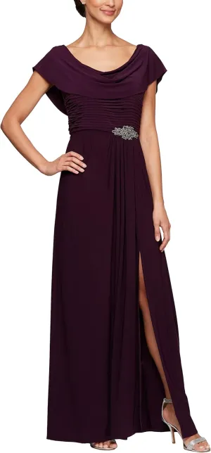 Alex Evenings Women's Long Cowl Neckline Mother of The Bride Dress, Formal Event Gown (Petite and Regular Sizes)