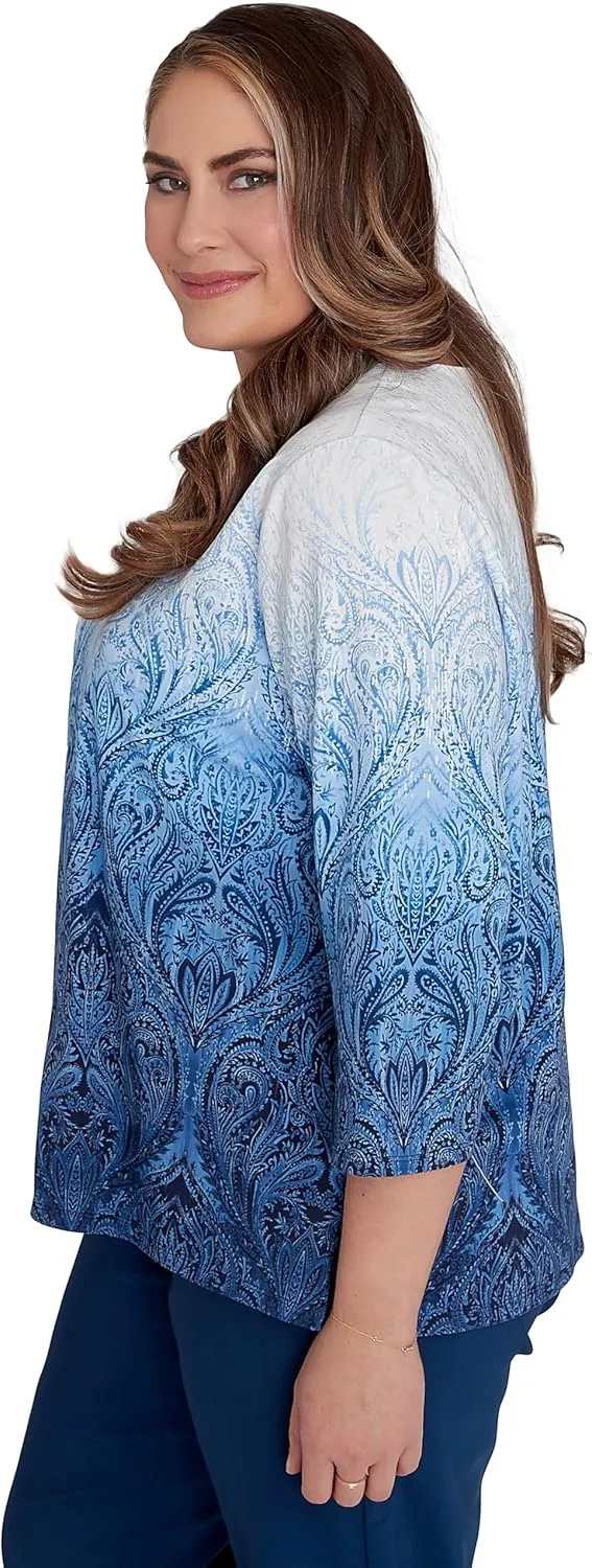 Alfred Dunner Classic CottonOmbre Medallion Top
