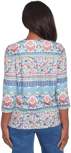Alfred Dunner Classic Scroll Geo Biadre Polyester Top