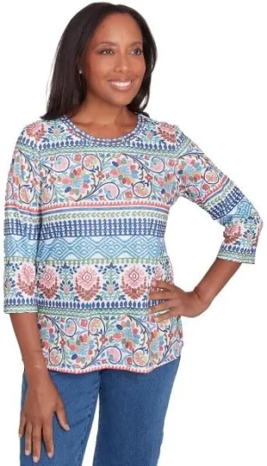 Alfred Dunner Classic Scroll Geo Biadre Polyester Top