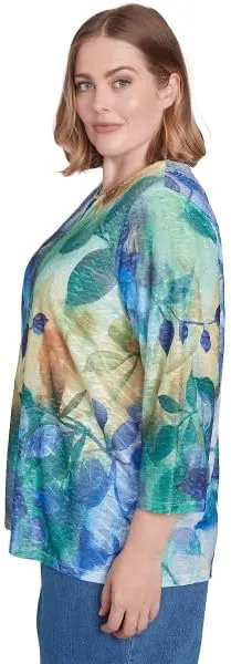 Alfred Dunner Classic Watercolor Leaves All Polyester Top