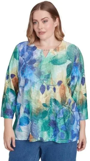 Alfred Dunner Classic Watercolor Leaves All Polyester Top