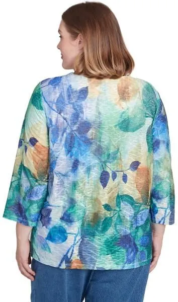 Alfred Dunner Classic Watercolor Leaves All Polyester Top