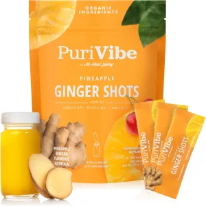 All About Juicing PuriVibe Ginger Shots | Superfood Juice Powder, Wellness Shots Supplement - Supports Immunity and Digestion - with Pineapple, Turmeric & Acerola Cherry - 15 Stick Packs