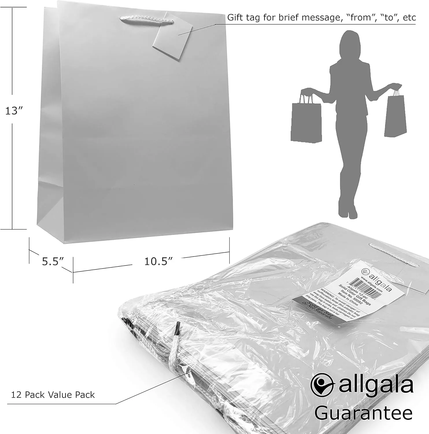 allgala Gift Bags, 12 Pack 13x10x5.5 Inch Large Lavender Gift Bags with Handles for Birthday, Wedding, Party Supplies, Baby Shower, Holidays, Chirstmas