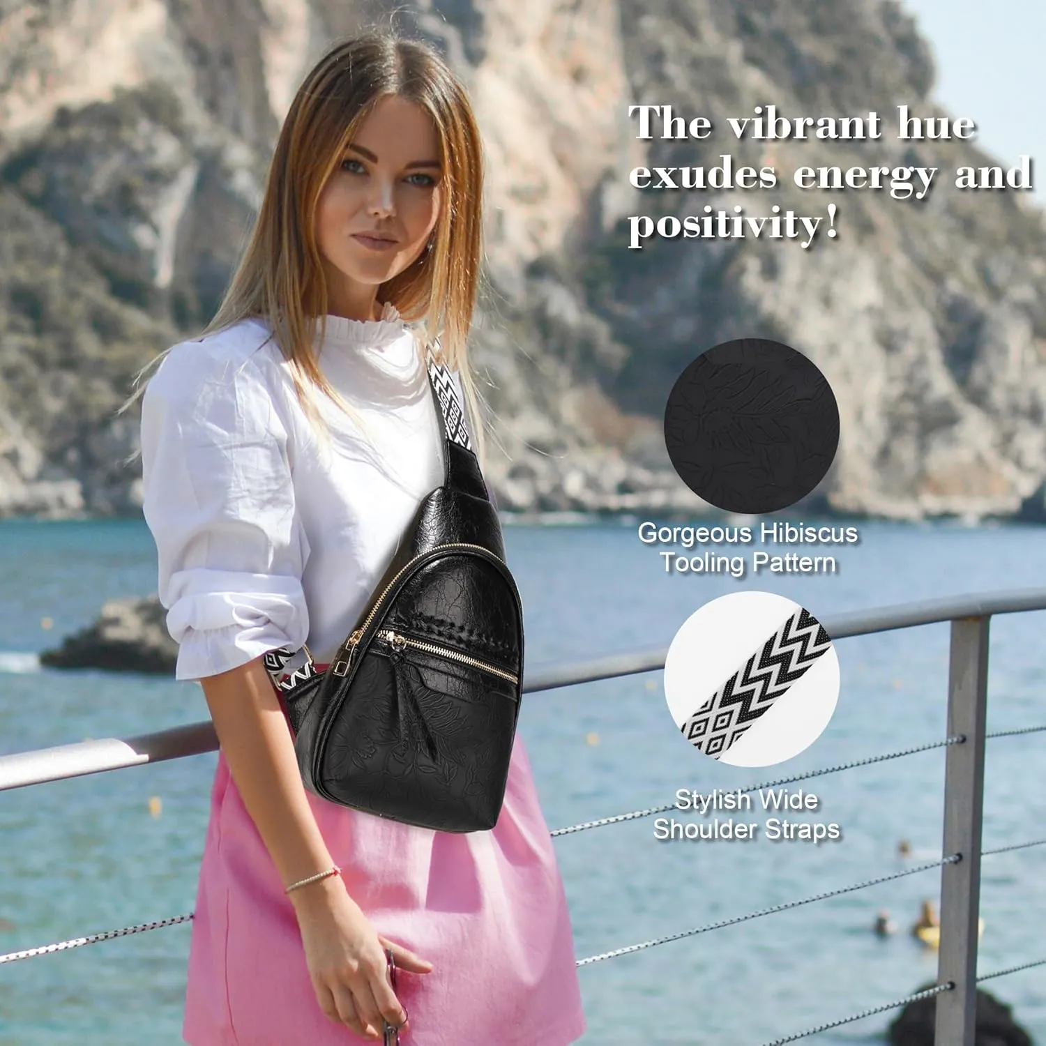 ALYSSA Large Sling Bag for Women Faux Leather Crossbody Fanny Pack Backpack Cross Body Purses 7L Crossbody Bags for Women