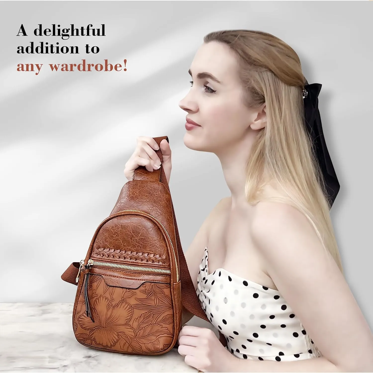 ALYSSA Large Sling Bag for Women Faux Leather Crossbody Fanny Pack Backpack Cross Body Purses 7L Crossbody Bags for Women