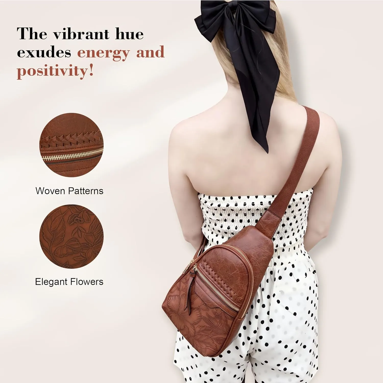 ALYSSA Large Sling Bag for Women Faux Leather Crossbody Fanny Pack Backpack Cross Body Purses 7L Crossbody Bags for Women