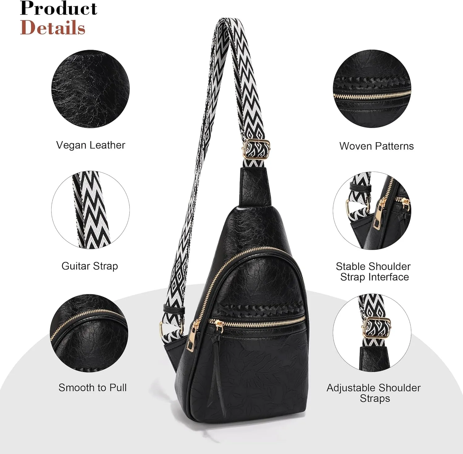 ALYSSA Large Sling Bag for Women Faux Leather Crossbody Fanny Pack Backpack Cross Body Purses 7L Crossbody Bags for Women