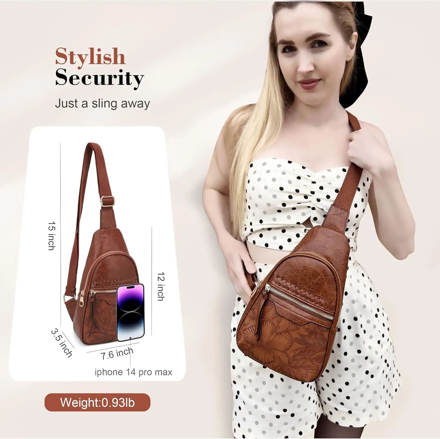 ALYSSA Large Sling Bag for Women Faux Leather Crossbody Fanny Pack Backpack Cross Body Purses 7L Crossbody Bags for Women