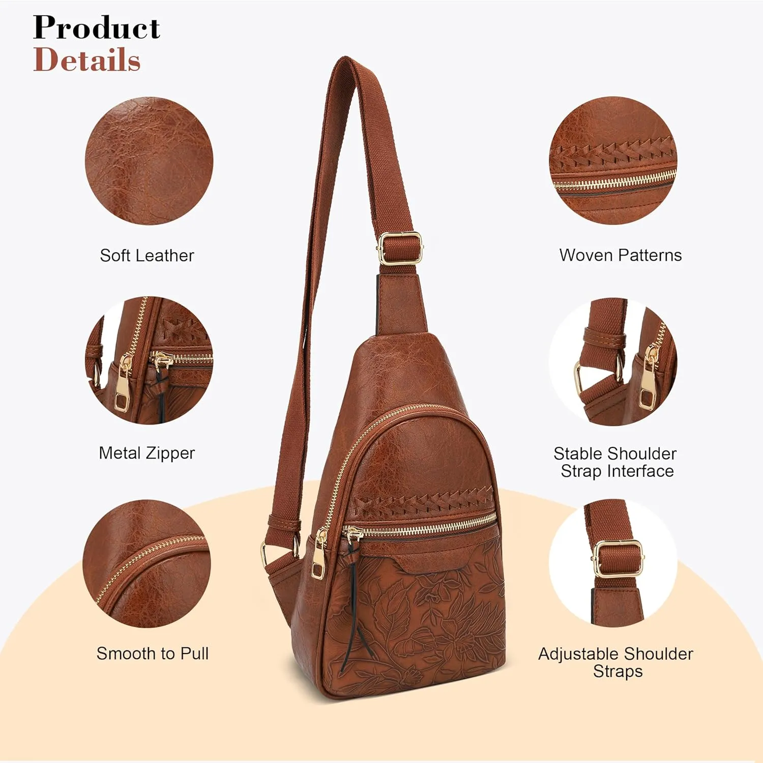 ALYSSA Large Sling Bag for Women Faux Leather Crossbody Fanny Pack Backpack Cross Body Purses 7L Crossbody Bags for Women