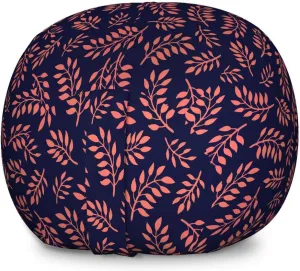 Ambesonne Coral and Navy Storage Toy Bag Chair, Continuous Pattern with Leafy Branches Abstract Bicolour Design, Stuffed Animal Organizer Washable Bag, Large Size, Blue Coral
