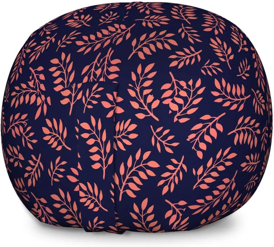 Ambesonne Coral and Navy Storage Toy Bag Chair, Continuous Pattern with Leafy Branches Abstract Bicolour Design, Stuffed Animal Organizer Washable Bag, Large Size, Blue Coral