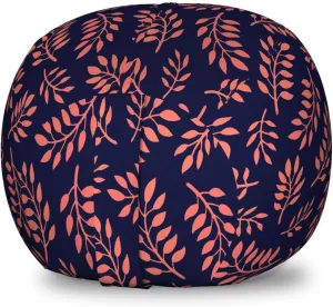 Ambesonne Coral and Navy Storage Toy Bag Chair, Continuous Pattern with Leafy Branches Abstract Bicolour Design, Stuffed Animal Organizer Washable Bag, Small Size, Blue Coral