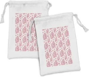 Ambesonne Coral Fabric Pouch Set of 2, Peonies English Roses Victorian Bouquet Corsage Blossoms Flourish, Small Drawstring Bag for Toiletries Masks and Favors, 9" x 6", Dark Coral Pale Pink