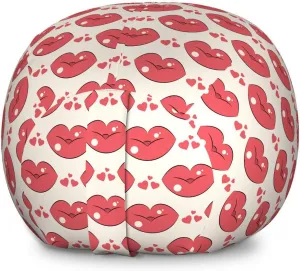 Ambesonne Kissing Storage Toy Bag Chair, Love Themed Numerous Continuous Demonstration of Lip and Heart Motifs, Stuffed Animal Organizer Washable Bag, Large Size, Dark Coral and Champagne