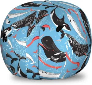 Ambesonne Narwhal Storage Toy Bag Chair, Arctic Giant Sea Mammals Orca White Whale Narwhal Sketch Ocean Fauna, Stuffed Animal Organizer Washable Bag, Small Size, Coral Black