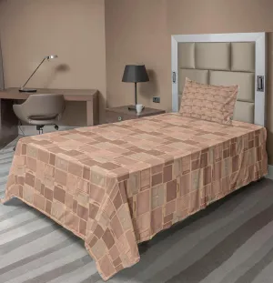 Ambesonne Retro Sheet Set, Travel Work Theme with Leather Bags Accessories Wallet Suitcase Purse, Fitted and Flat Sheet with Pillowcase Bedding Accent 3 Piece Set, Twin, Pale Salmon Mauve Taupe