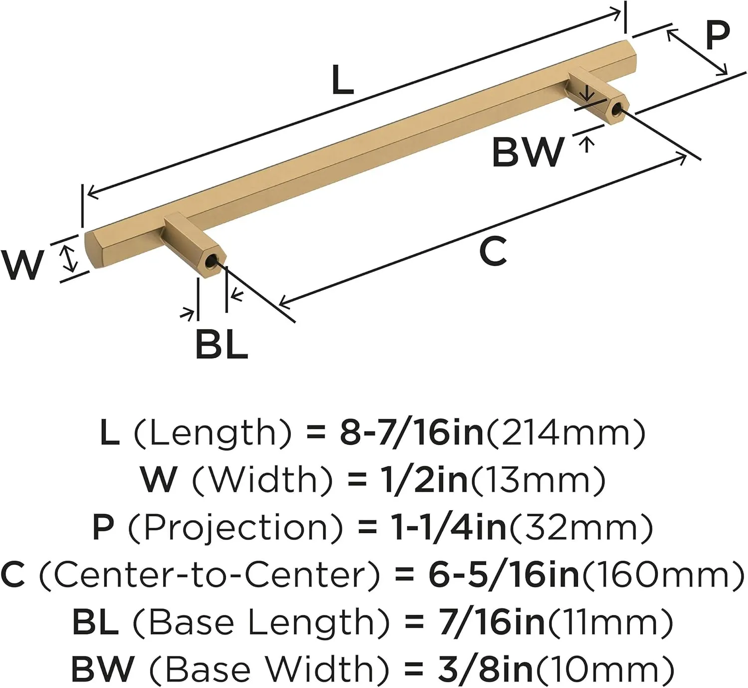 Amerock | Cabinet Pull | Champagne Bronze | 6-5/16 inch (160 mm) Center-to-Center | Caliber | 1 Pack | Drawer Pull | Cabinet Handle | Cabinet Hardware | Zinc