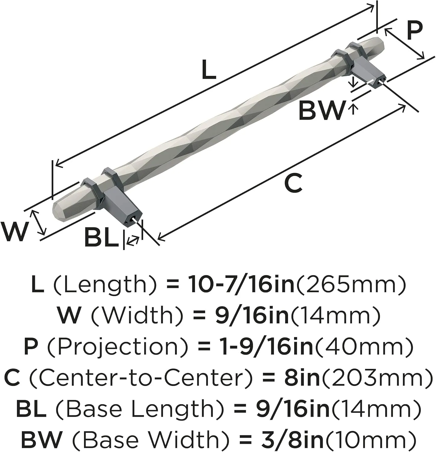 Amerock | Cabinet Pull | Satin Nickel/Black Chrome | 8 inch (203 mm) Center-to-Center | London | 1 Pack | Drawer Pull | Drawer Handle | Cabinet Hardware