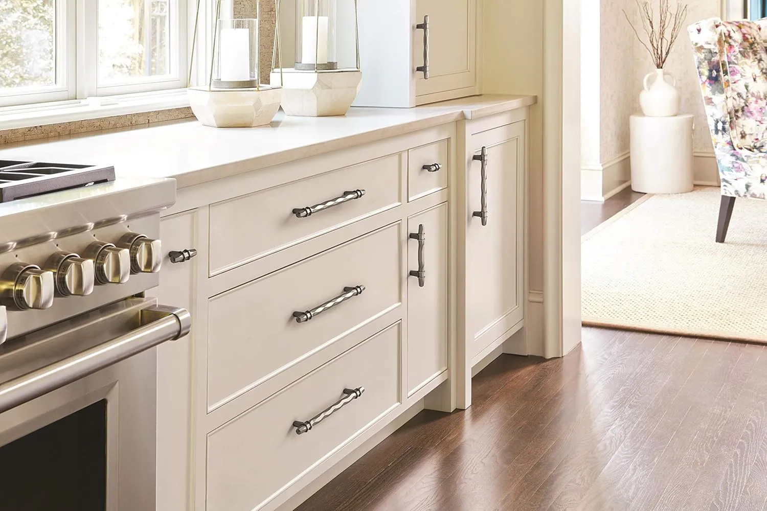 Amerock | Cabinet Pull | Satin Nickel/Black Chrome | 8 inch (203 mm) Center-to-Center | London | 1 Pack | Drawer Pull | Drawer Handle | Cabinet Hardware