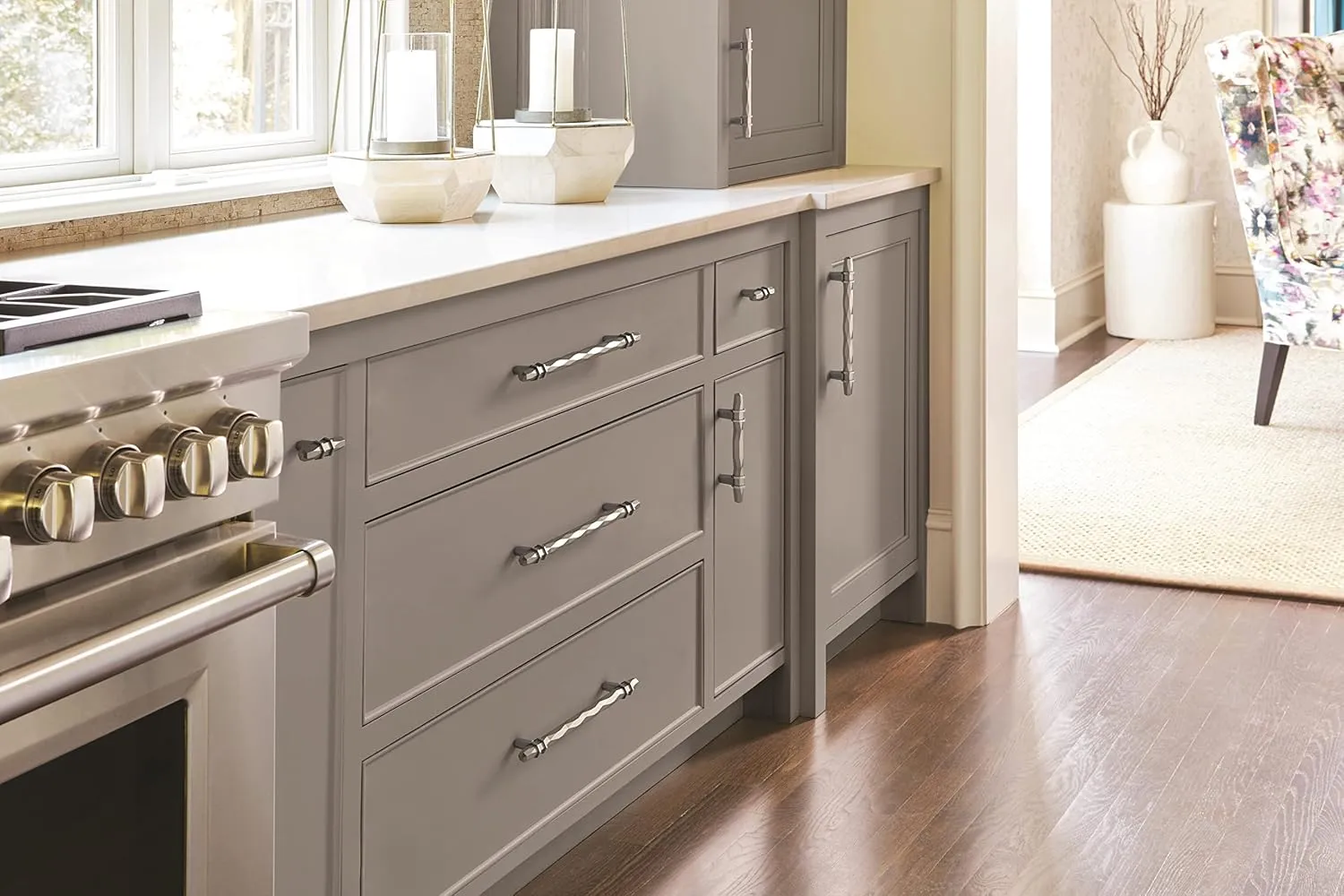 Amerock | Cabinet Pull | Satin Nickel/Black Chrome | 8 inch (203 mm) Center-to-Center | London | 1 Pack | Drawer Pull | Drawer Handle | Cabinet Hardware