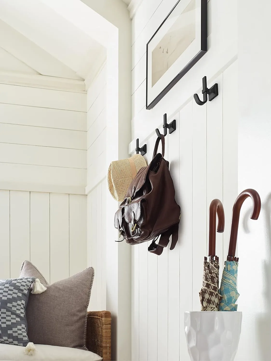 Amerock HBX36686MB | Burbank Single Prong Decorative Wall Hook | Matte Black Hook for Coats, Hats, Backpacks, Bags | Hooks for Bathroom, Bedroom, Closet, Entryway, Laundry Room, Office