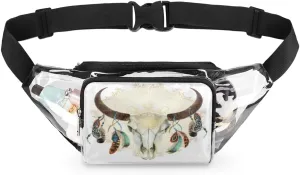 Animal Buffalo Skull Mandala Clear Fanny Pack Stadium Approved Clear Crossbody Belt Bag for Women Men Transparent Waist Bag with Adjustable Strap for Concerts Sports Events Travel