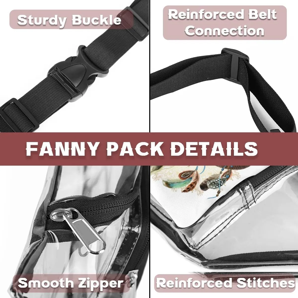 Animal Buffalo Skull Mandala Clear Fanny Pack Stadium Approved Clear Crossbody Belt Bag for Women Men Transparent Waist Bag with Adjustable Strap for Concerts Sports Events Travel