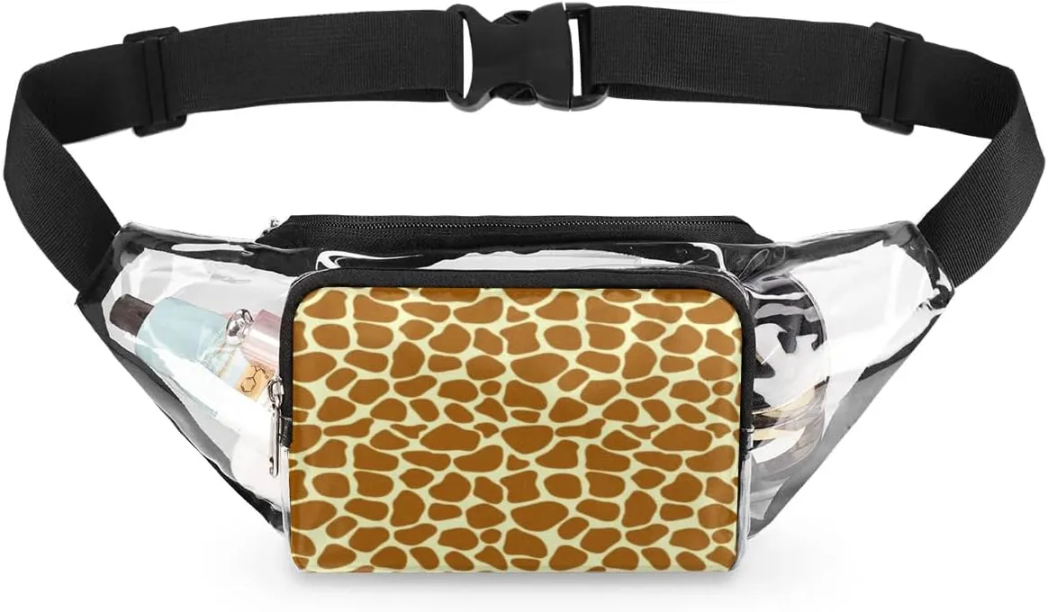 Animal Giraffe Print Clear Fanny Pack Stadium Approved Clear Crossbody Belt Bag for Women Men Transparent Waist Bag with Adjustable Strap for Concerts Sports Events Travel