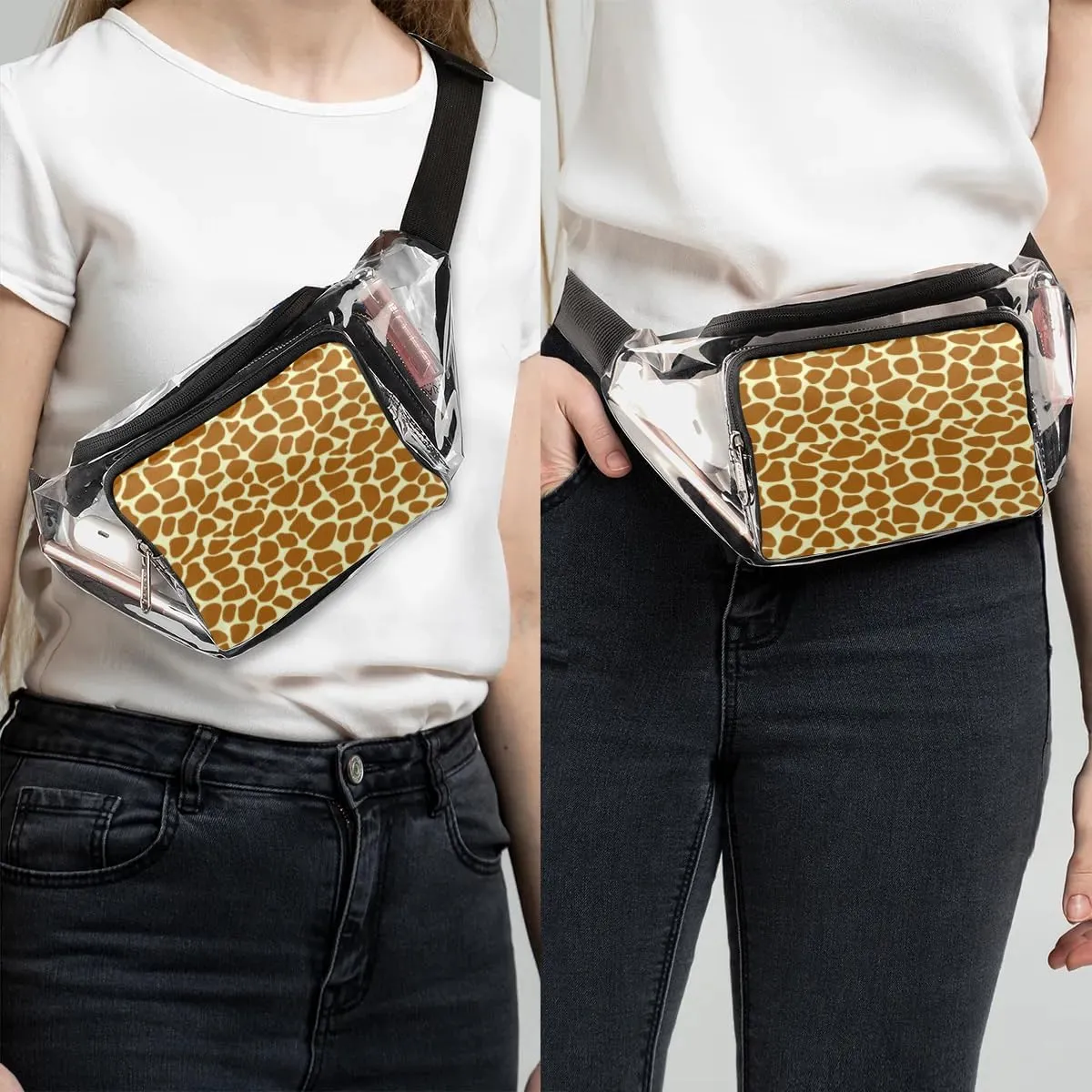 Animal Giraffe Print Clear Fanny Pack Stadium Approved Clear Crossbody Belt Bag for Women Men Transparent Waist Bag with Adjustable Strap for Concerts Sports Events Travel