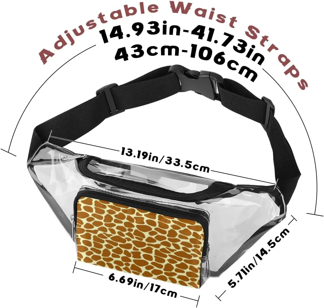 Animal Giraffe Print Clear Fanny Pack Stadium Approved Clear Crossbody Belt Bag for Women Men Transparent Waist Bag with Adjustable Strap for Concerts Sports Events Travel