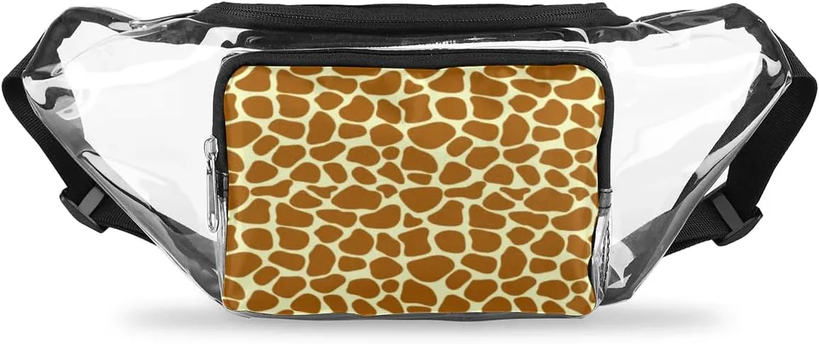 Animal Giraffe Print Clear Fanny Pack Stadium Approved Clear Crossbody Belt Bag for Women Men Transparent Waist Bag with Adjustable Strap for Concerts Sports Events Travel