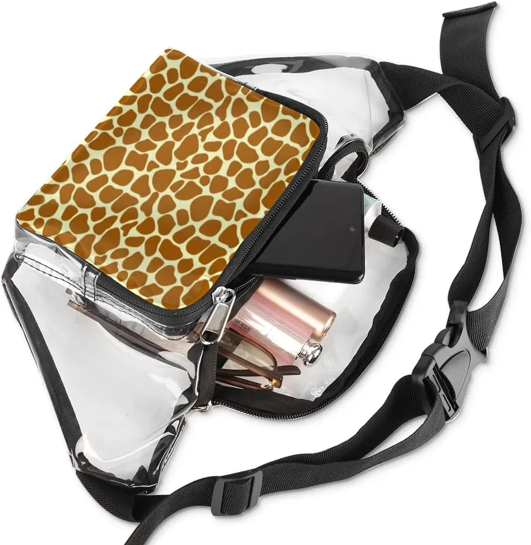 Animal Giraffe Print Clear Fanny Pack Stadium Approved Clear Crossbody Belt Bag for Women Men Transparent Waist Bag with Adjustable Strap for Concerts Sports Events Travel