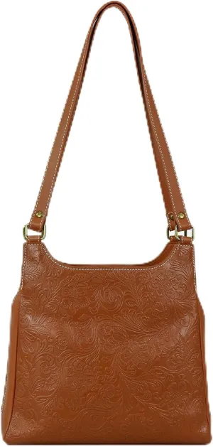 Anna by Anuschka Heritage Collection Women's Genuine Leather Triple Compartment Satchel - Floral Embossed Hazelnut