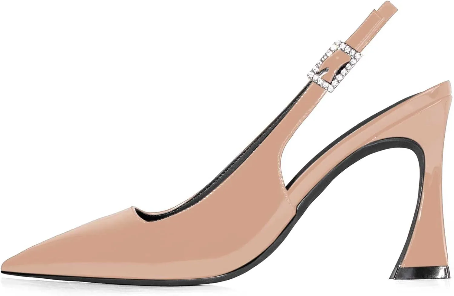 anteikira Women's Closed Toe High Spool Heel Buckle Slingback Pumps Patent Leather Stiletto Heels Fashion Wedding Party Evening Prom Heels for Women