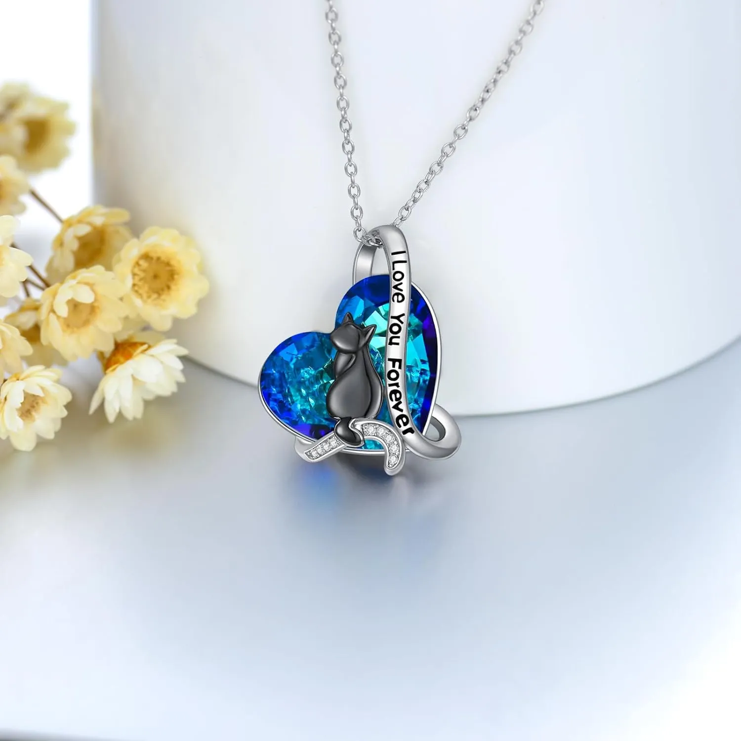 AOBOCO Cat Necklace for Women 925 Sterling Silver 1/2/3 Cats Pendant Necklace Embellished with Crystals from Austria Birthday Jewelry Gifts for Cat Lovers Women