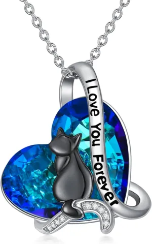 AOBOCO Cat Necklace for Women 925 Sterling Silver 1/2/3 Cats Pendant Necklace Embellished with Crystals from Austria Birthday Jewelry Gifts for Cat Lovers Women
