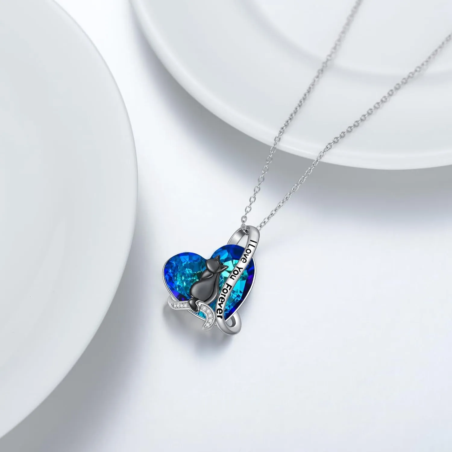 AOBOCO Cat Necklace for Women 925 Sterling Silver 1/2/3 Cats Pendant Necklace Embellished with Crystals from Austria Birthday Jewelry Gifts for Cat Lovers Women