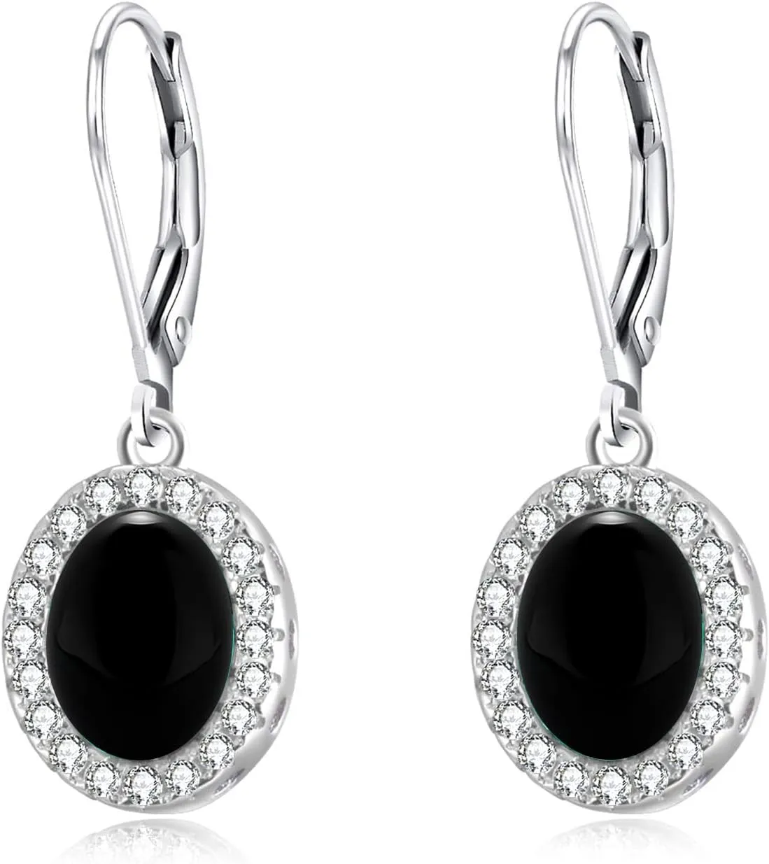 AOBOCO Oval Halo Sterling Silver Leverback Earrings, Embellished with Crystal from Austria, Hypoallergenic Dangle Drop Earrings, Fine Jewelry Gifts for Women