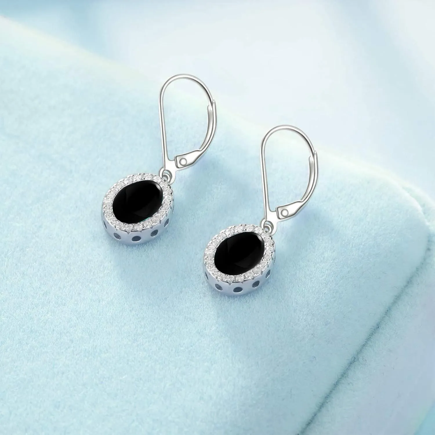 AOBOCO Oval Halo Sterling Silver Leverback Earrings, Embellished with Crystal from Austria, Hypoallergenic Dangle Drop Earrings, Fine Jewelry Gifts for Women
