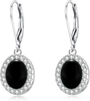 AOBOCO Oval Halo Sterling Silver Leverback Earrings, Embellished with Crystal from Austria, Hypoallergenic Dangle Drop Earrings, Fine Jewelry Gifts for Women